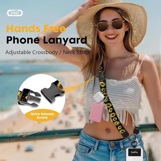 Icycay Phone Lanyard Crossbody, Flower Cell Phone Strap for Around The Neck Adjustable, Floral Teacher Anti Theft Cute Lanyard for ID Holder Keys Accessories Travel Essential