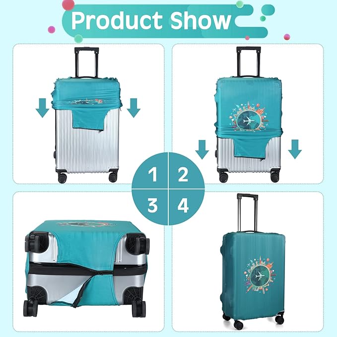 Sherr 3 Pieces Travel Luggage Cover Suitcase Protector Anti Scratch Suitcase Washable Baggage Covers(Travel Theme,Medium/L/XL)