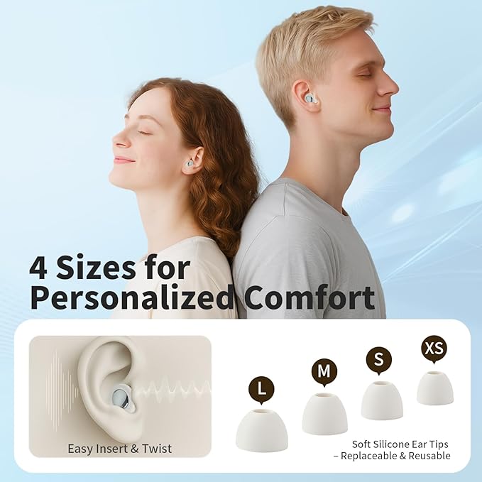 Earplugs for Sleep Noise Reduction, Reuseable Earplugs for Sleeping Noise Reducing, Silicone Ear Plugs for Concerts, Ultra Soft Ear Plug with 8 Eartips - White, 30db Sleep Ear Plugs