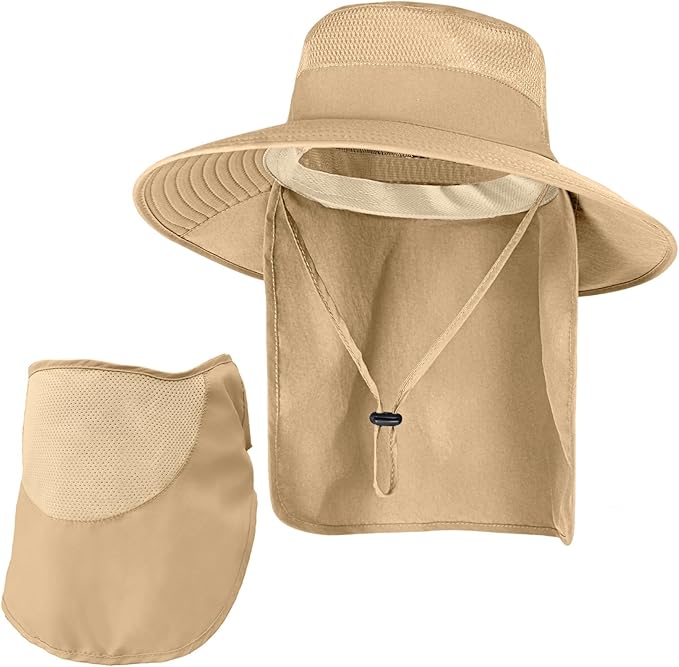Sun Hats for Men Women Fishing Hat UPF 50+ Breathable Wide Brim Bucket Hats Summer UV Protection Safari Hat with Neck Flap