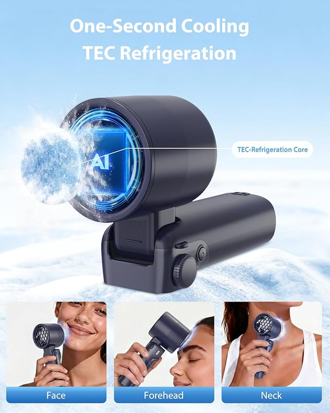 Ouddy Mode Hand Held Fan Rechargeable, Ice Cooling Travel Portable Fan, Up to 13Hrs Foldable Pocket Handheld Turbo Fans for Travel, Camping, Hiking, Beach, Office, Outdoor