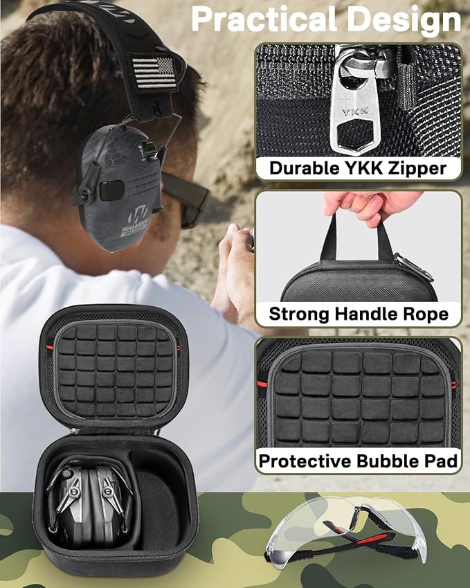 RAIACE Hard Travel Carrying Case for Walker's Razor Slim Passive Earmuffs Ultra Low Profile 27dB NRR. (Case Only!)-Black