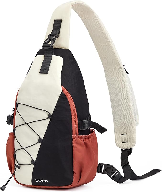 G4Free Sling Bag for Men Women, RFID Blocking Crossbody Bags, Hiking Daypacks Small Sling Backpack Chest Shoulder Bag Travel - Beige & Black