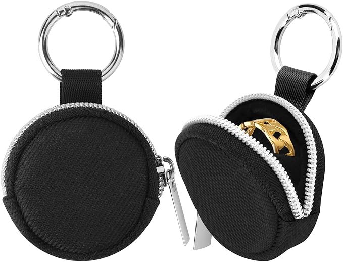 Portable Ring Organizer Case with Keychain, Traveling Ring Holder Storage Bag, Anti-Lost Keychain Container for Rings, Jewelry (2, Black)