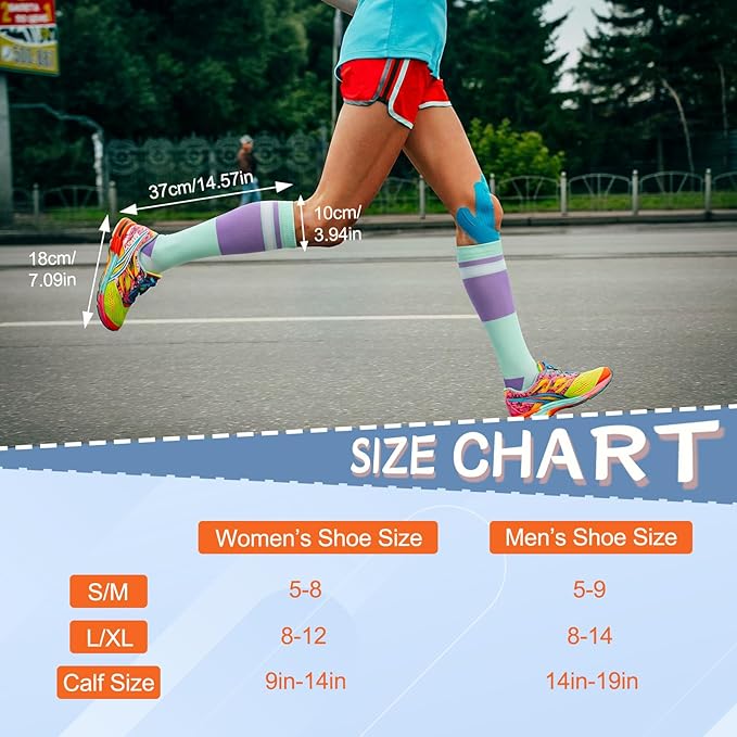 Compression Socks for Women Men Knee High Comfort Circulation Support Socks for Athletic Running Cycling Travel