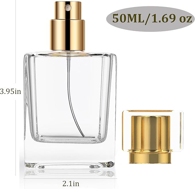 Refillable Perfume Bottle 2 Pack Glass Perfume Spray Bottle 50ml 1.7oz Large Empty Travel Perfume Atomizer Refillable,Replacement Perfume Bottles for Women Men