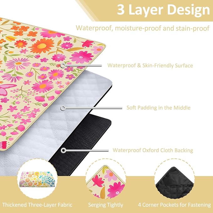 Floral Picnic Blankets Waterproof Foldable, 80″X80″ Extra Large Picnic Mat Boho Outdoor Blanket for Grass, Cute Packable Beach Blanket Sandproof Picnic Accessories for Camping Music Festival Park Lawn