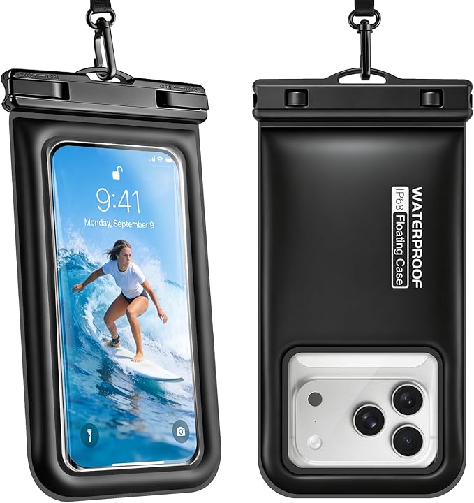 Floating Waterproof Phone Pouch 2 Pack, IP68 Waterproof Phone Case with Lanyard for Phones up to 7 Inches, for iPhone 17 16 Pro Max, Cellphone Dry Bag for Beach Pool Kayak Cruise Travel Essentials