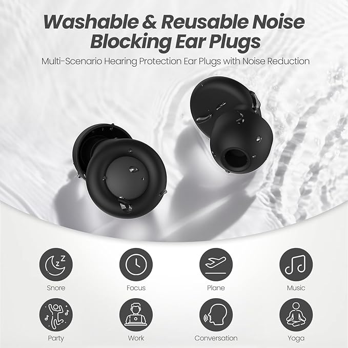 JUSTRVN Earplugs for Sleeping,2 Pairs of Noise Reduction Earplugs for Concert&Study, Hearing Protection Earplugs -30dB with 4-Size Tips,Reusable Silicone Earplugs for Comfort,Focus and Loud Events