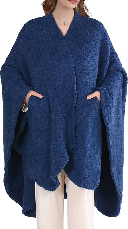JOOJA Wearable Blanket Super Soft Feather Yarn Blanket Shawl with Pockets Fuzzy Throw Blanket TV Blanket for Adults Teens