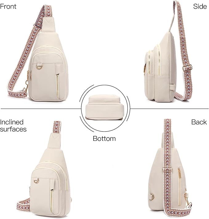 GAEKEAO Sling Bag for Women Vegan Leather Crossbody Bags Travel Fanny Pack Chest Bag Purse with Adjustable Wide Guitar Strap
