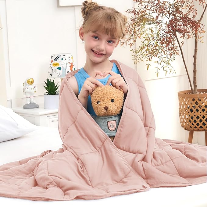 Pink Weighted Blanket Kids 5lbs, 36"x48", Cooling Heavy Throw Blanket for 20-40lbs, Microfiber Soft Thick Big Blankets Weighted Comforter Breathable Gift