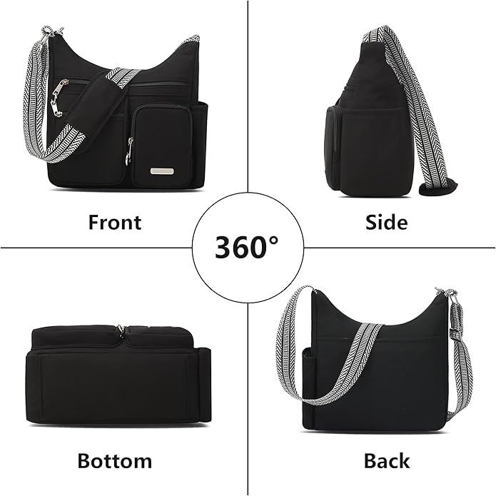MHCNLL Anti Theft Crossbody Bag for Women, Lightweight Travel Purse, Waterproof Nylon Multi-Pocket Everyday Shoulder Handbag