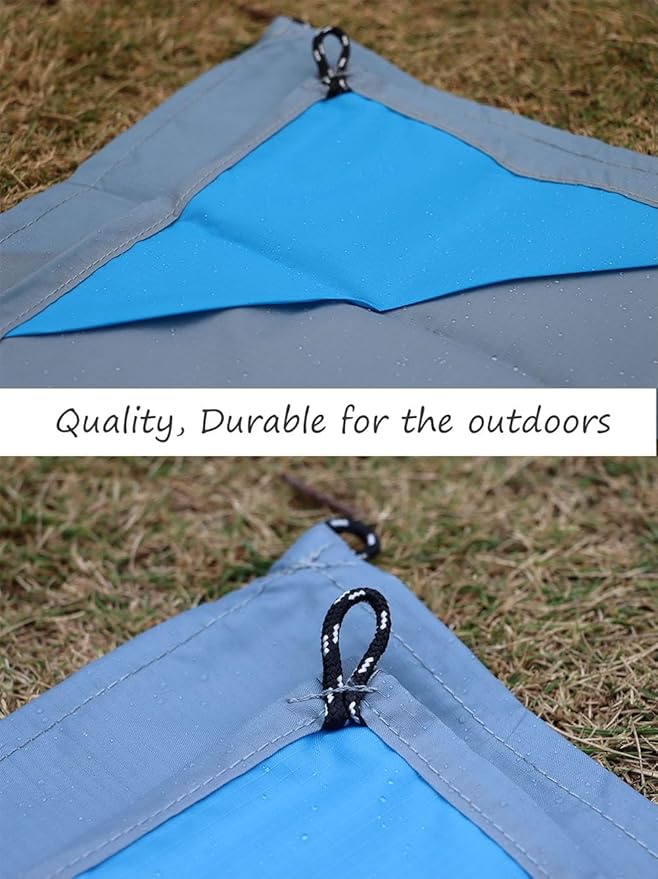 Orga'Neat Pocket Picnic Blanket, Beach Mat Waterproof Sandproof, Compact Lightweight Small Tarp for Camping, Hiking, Backpacking, Festival, Travel, Foldable in Bags (Grey/Blue, 55"x60")