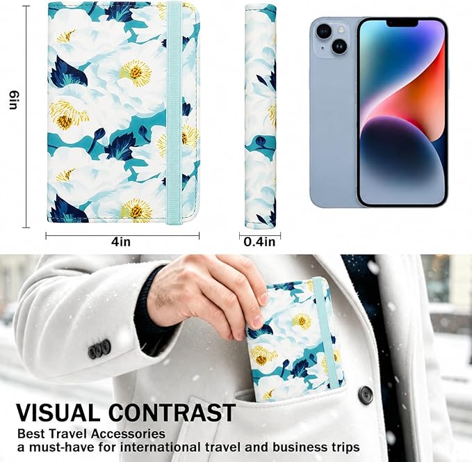 ZOPPEN RFID Blocking Passport Holder for Travel – PU Leather Waterproof Lightweight Passport Cover Wallet for Women Men, Travel Organizer with Card Slots for Airline Tickets & Passport Book, Flower A