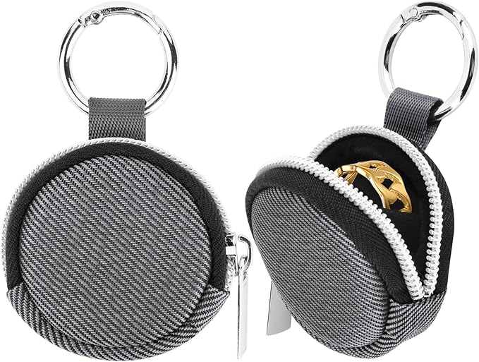 Portable Ring Organizer Case with Keychain, Traveling Ring Holder Storage Bag, Anti-Lost Keychain Container for Rings, Jewelry (2, Grey)