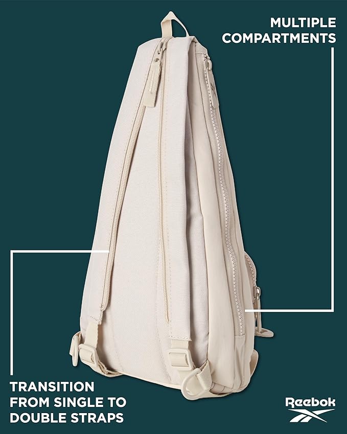 Reebok Unisex Crossbody Bag - Convertible Compact Durable Cross Body Bag for Women and Men - Gym and Travel Essentials, Size One Size, Maeves Stucco