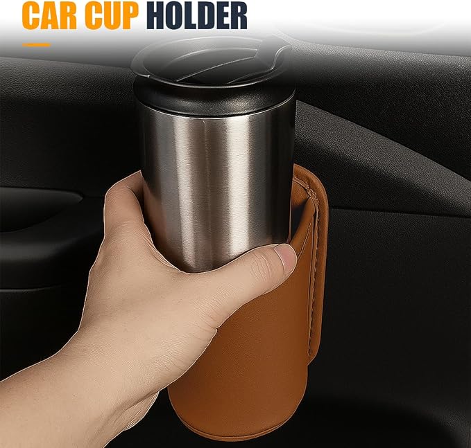 YoRise Leather Car Cup Holder, Scratch-Resistant Clip-On Auto Door Beverage Holders, Universal Hanging Vehicle Back Seat Drink Pocket Organizer for Soda Cans, Water Bottles, Coffee (Orange)