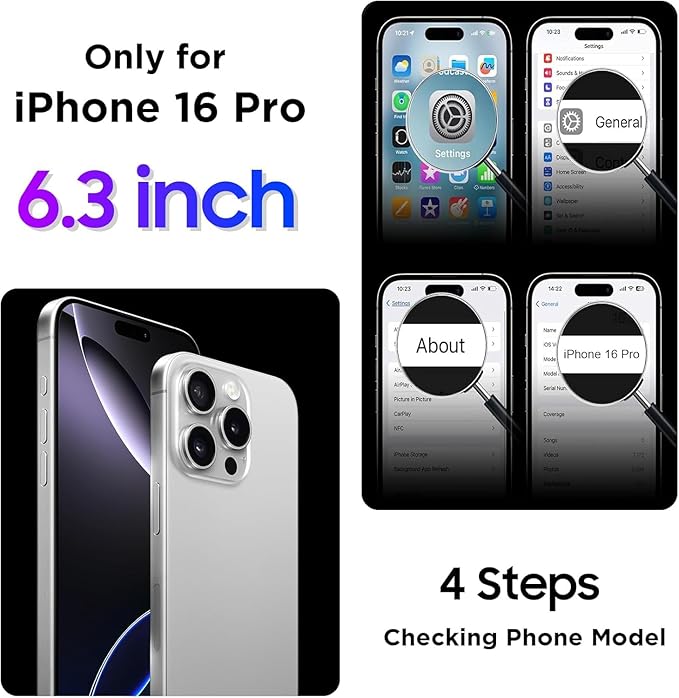 Compatible with iPhone 16 Pro Case Waterproof, Built-in Screen & Camera Protector IP68 Underwater Full Body 16FT Military Dropproof Shockproof Phone Case 6.3"-Black/Clear