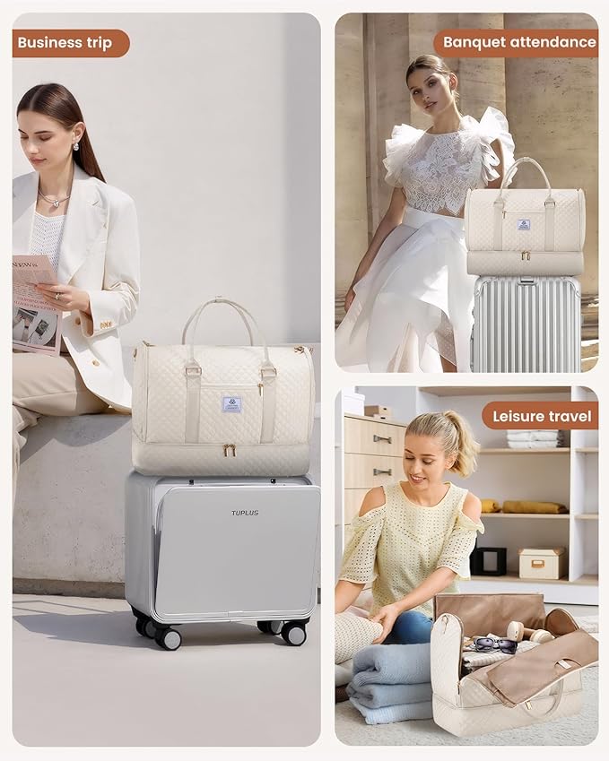 LOVEVOOK Convertible Garment Bag for Travel with Shoe Pouch, Carry On Garment Duffel Bag with Toiletry Bag, 2 in 1 Hanging Suitcase Suit Bag, Weekender Bag for Women Travel, Wedding, Beige