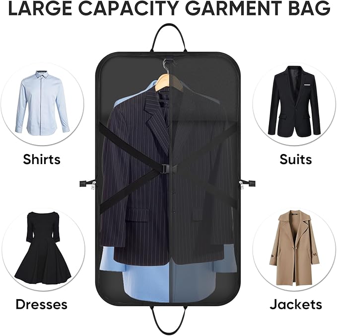 BALEINE Travel Garment Bag, Travel Suit Bag for Men, Water Resistant Carry on Garment Bag for Hanging Clothes, Garment Duffel Bag for Travel Business (Black)