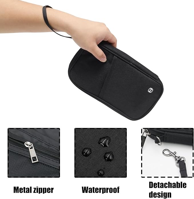 Waterproof Passport Holder for Travel Family, Travel Document Organizer with RFID Blocking, Portable Passport Wallet for Men Women (Black)