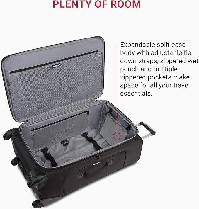 SWISSGEAR Sion Softside Expandable Spinner Luggage Durable Lightweight Travel Suitcase, Black, Checked-Large