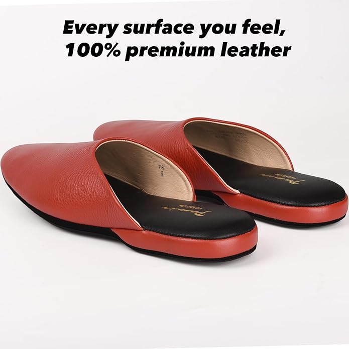 PAMIR Women's Hand-Turned Scuffs, Genuine Leather Indoor House Slippers with Memory Foam