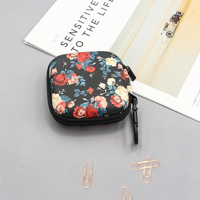 Earbud Case,Headphone Organizer Earbud Storage Bag, Hard EVA Shockproof Cover Carrying Case with Carabiner Clip Compatible with AirPods 4 AirPods Pro 2nd /3/2/1 Bose Galaxy (Vintage Rose)