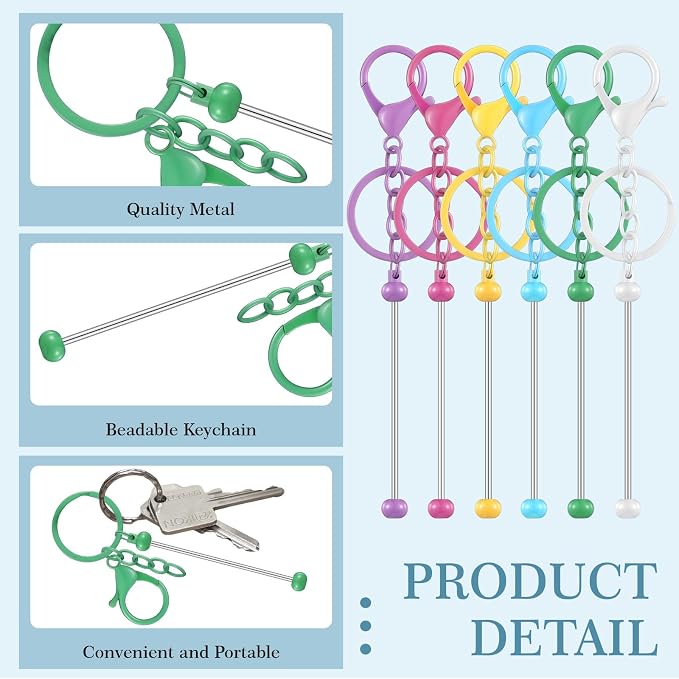 Tondiamo 24 Pcs Beadable Keychain Bars Bulk Beads for Keychain Making Kit Gifts for Women Men DIY Crafts(Bright Color)
