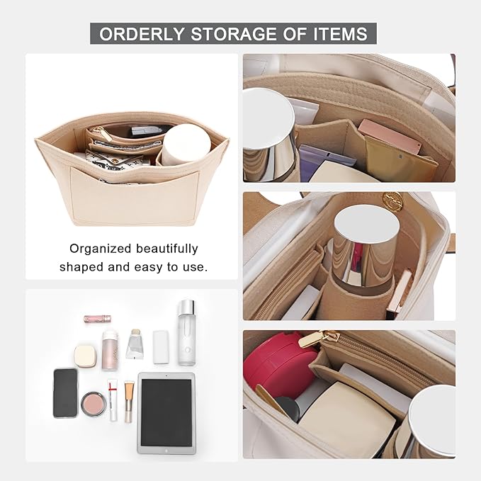 LOUKAYCCI Felt Purse Organizer Insert for Longchamp Le Pliage S Handbag Insert (Small，Beige)