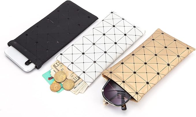 TRIUMPH VISION Squeeze Leather Sunglasses Pouch - 3 Pack Glasses Case Soft Eyeglass Sleeve Pouch Holder