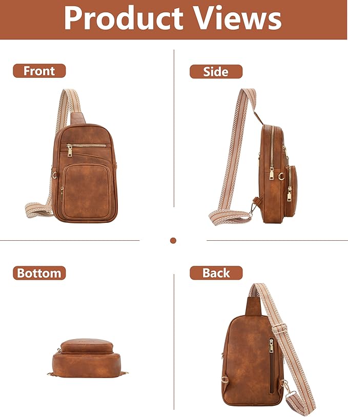 Anti Theft Crossbody Bags for Women,RFID Sling Bag Travel Purse,Vegan Leather Cross Body Purses Chest Bag for Travel(Pure Brown)