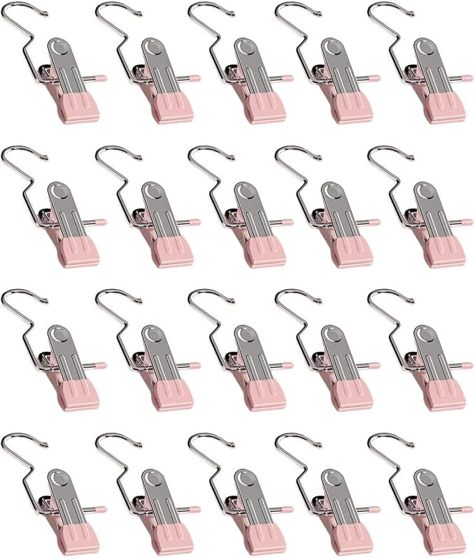 Boot Hangers for Closet, Laundry Hooks with Clips, Boot Hanging Hold Clip, Space Saving Portable Travel Clip, Clip Hangers for Pants Hats Socks Gloves (20, Pink)