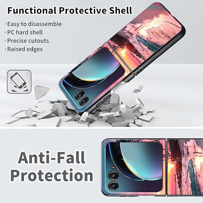 for Motorola Razr Plus 2025 Case,for Razor Plus 2025 Phone Case Cute Slim Hard PC Ultra-Thin Anti-Scratches Shockproof Protective Cover,See Beach Sunset