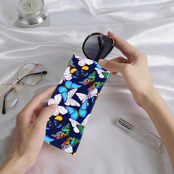 Anikathy 2Pcs Sunglass Eyeglass Glasses Case Soft PU Leather with Cleaning Cloth Cute Glasses Pouch Bag for Men Women Girs