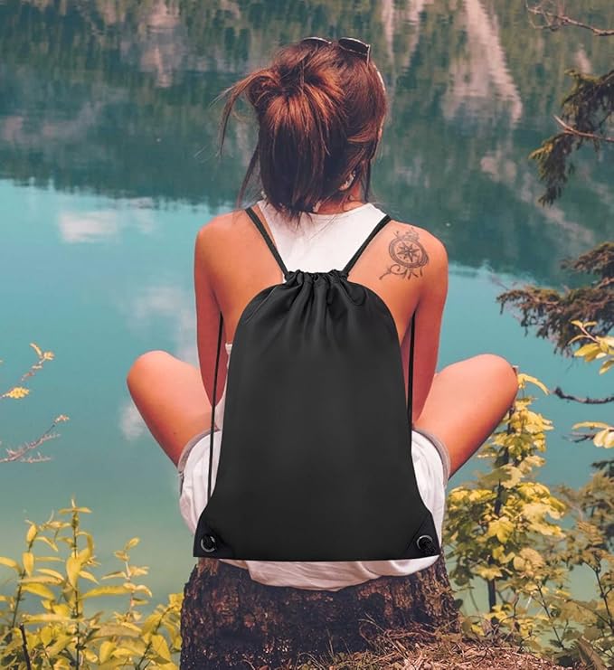 2PCS Drawstring Bags Bulk, String Backpack for Men Women, Cinch Bag Draw String Back Bag for Gym, Sports, Travel, Swimming, Beach, Black