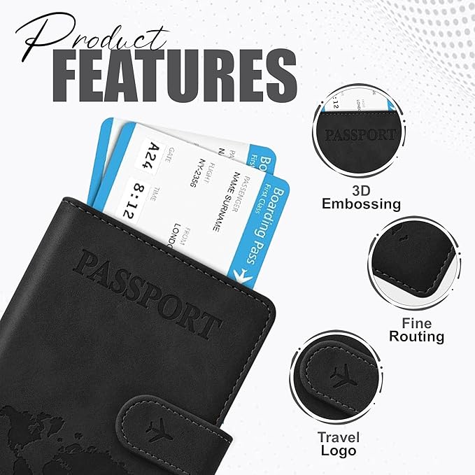 Passport Holder for Travel Essentials, Passport Wallet Cover Case for Travel Must Haves Accessories,Passport Book Holders for Women and Men BLACK (BLACK)