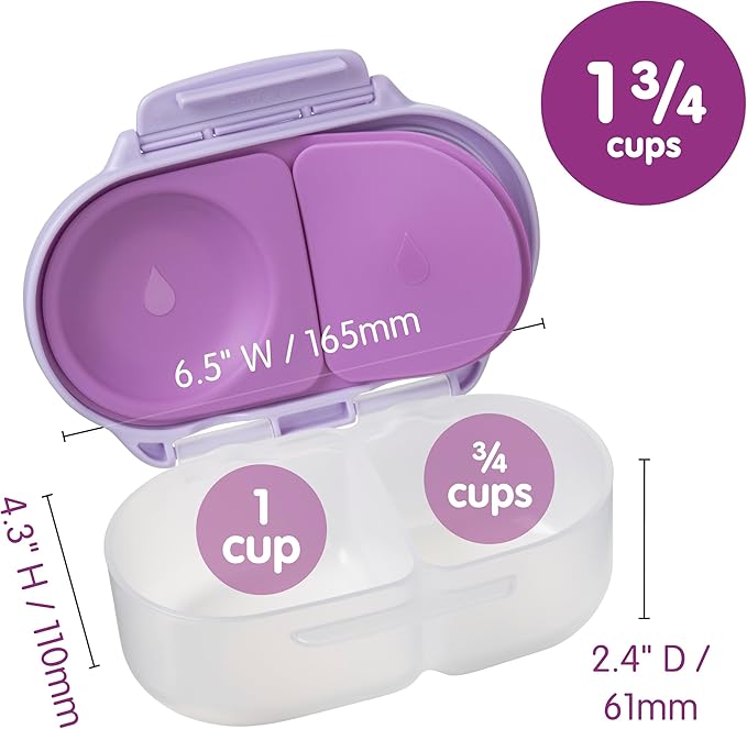 b.box Snack Box - Leakproof Mini Bento Box for Kids & Toddlers, 2 Compartment Snack Containers for Kids, Lunch Containers, Dishwasher Safe, BPA Free, PFAS Free, Ages 4m+, 1 3/4 Cup - Lemon Twist