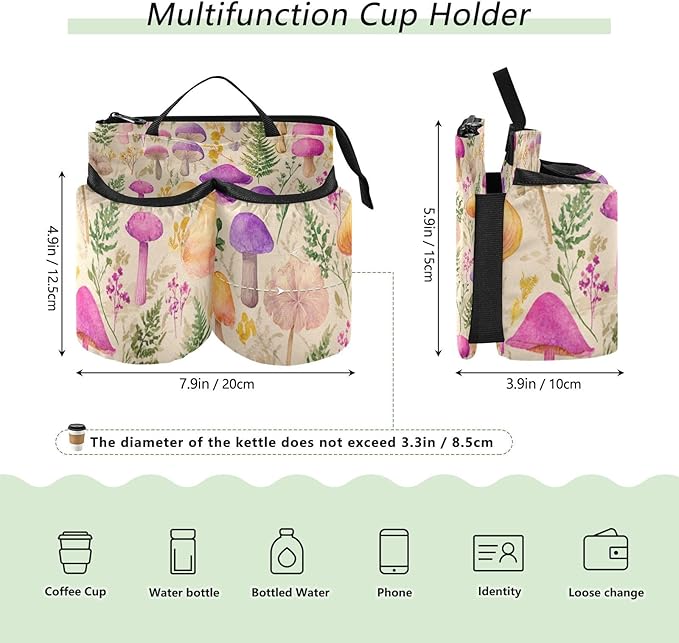 Luggage Cup Holder for Suitcases Free Hands Suitcase Cup Holder Travel Luggage Drink Holder Portable Luggage Cup Caddy Bag Carrier with Handle Mushroom Colorful Pattern