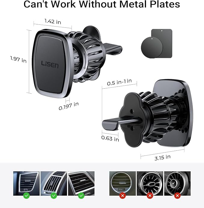 LISEN 2 Pack Magnetic Phone Holder for Your Car Magnet for Phone Car Mount Vent 6 Military Magnets Vent Cell Phone Holder Mount for Car Plate Fit All, Gifts for Women Men, Car Accessories