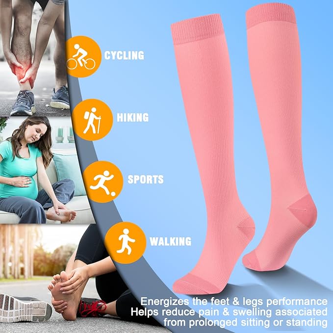 bropite Flora Compression Socks for Women & Men-Knee high 6 Pairs 20-30mmhg Support Running Nurse Travel