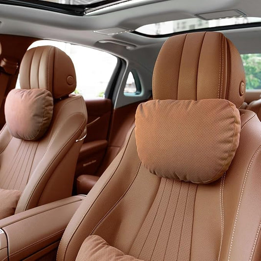 2 Pcs Car Headrest Neck Pillow for Driving,Universal Premium Suede Leather Soft and Comfortable Headrest,Three Gears of Height Adjustment Car Seat Headrest Pillow Car Interior Accessories