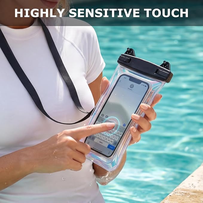 Waterproof Phone Pouch, with Interior Card Pocket, Large Waterproof Phone Case for iPhone 17 16 Pro Max, IPX8 Lightweight Cellphone Dry Bag, Beach Cruise Ship Essentials,1 Pack-Iridescent-8.3″