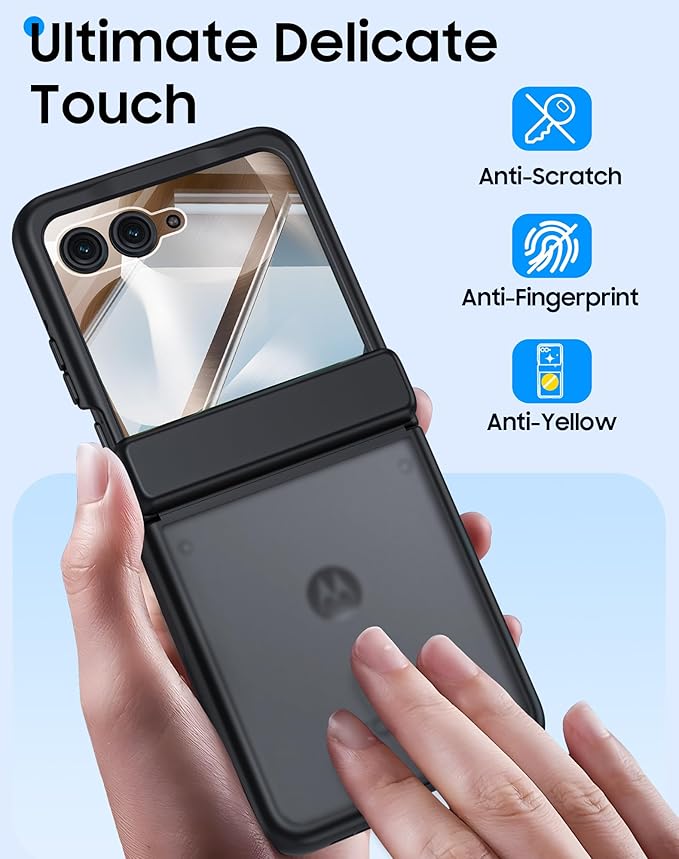 for Motorola Razr 2025 Case/Razr 2024 Case with Hinge Protection, Screen Protector, Ultra-Thin Skin Feel Translucent Frosted, Shockproof Cover for Razr 2025/2024-Black (NOT for Plus/Ultra)