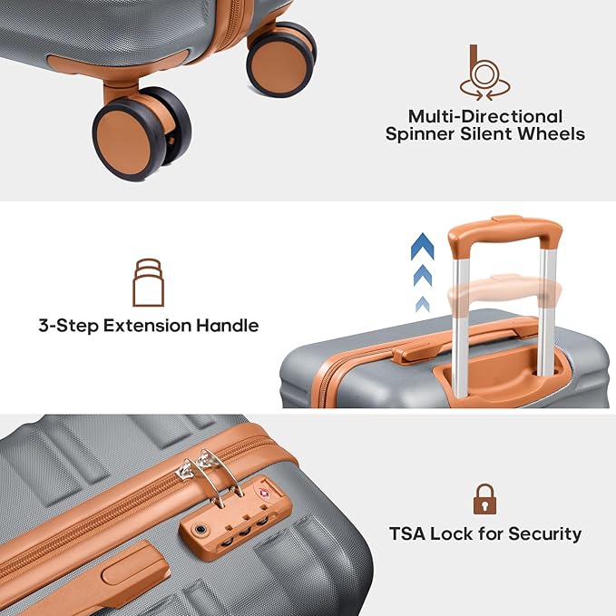 7 Piece Luggage Sets with Premium YKK Zipper, 20/24/28in PC Hardside Suitcase With Spinner Wheels, Luggage Airline Approved, Durable Suitcase Sets with TSA Locks for Travel