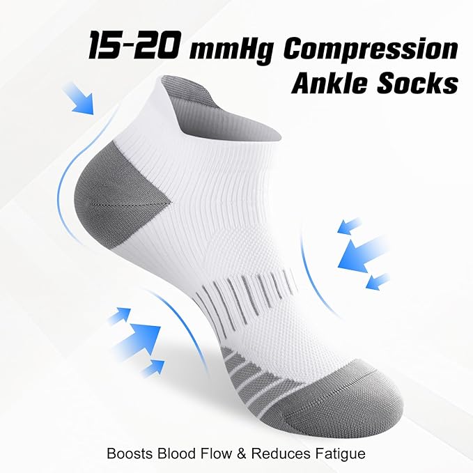 Ankle Compression Socks for Men and Women 6 Pairs, Low Cut Breathable Seamless short Running Socks with Arch Support