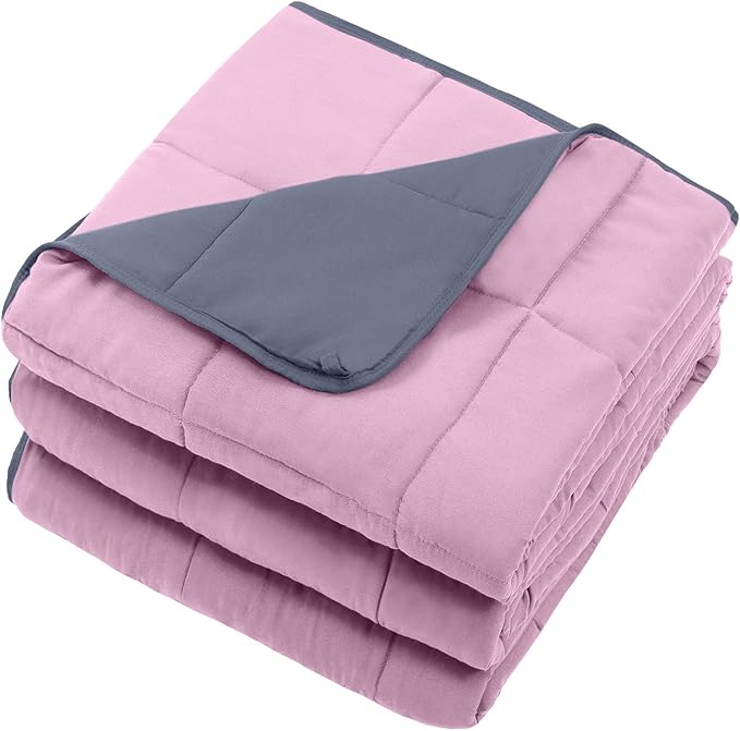 Weighted Blanket for Adults 15lbs, 60"x80", Queen Size Cooling Heavy Throw Blanket for 140-160lbs, Microfiber Soft Thick Big Blankets Weighted Comforter Gifts for Sleeping, Pink Grey