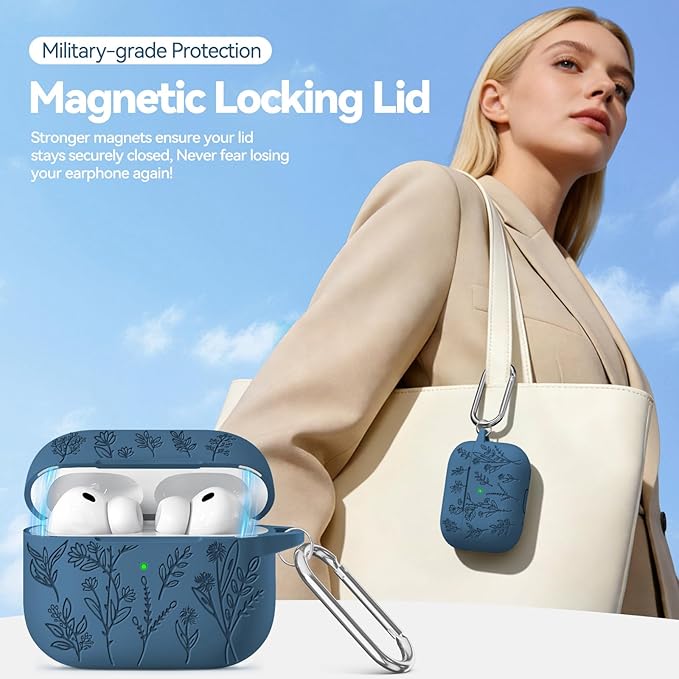 for Airpods Pro 3 Case with Magnetic Lid, Flower Engraved Cases for Apple AirPods Pro 3rd Generation 2025, Soft Silicone Cover for Women Girly with Cleaner & Keychain, Shockproof