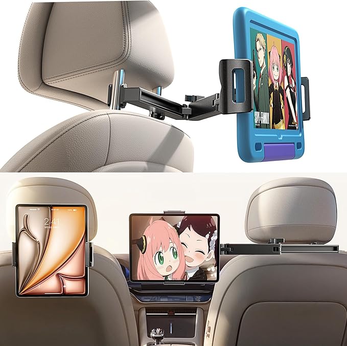 LISEN Car Headrest Tablet Holder - [3 in 1 Extension Arm] Adjustable Tablet Car Mount for Back Seat (4.7-11.9)